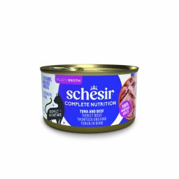 6x 85g atum vaca Complete Nutrition filete em caldo Schesir latas gato