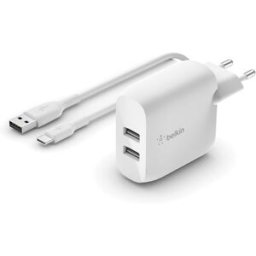 Belkin Carregador BoostCharge Dual USB-A + Cabo USB-A/C 1m - Branco