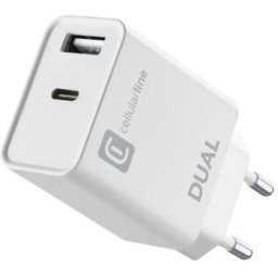 Cellular line Carregador Telemóvel Cellularline Dual 1xUSB 1xUSB-C 15W