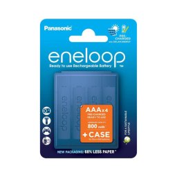 Panasonic - 4 unid. Pilha recarregável AAA Eneloop 800 mAh + caso