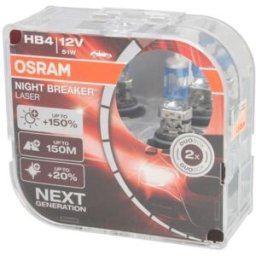 Ams-Osram Lâmpada de halogéneo OSRAM HB4 Night Breaker Laser 12V/51W, 2 Peça