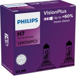 Lâmpada de halogéneo PHILIPS H7 VisionPlus Plus 60% 12V/55W, 2 Peça
