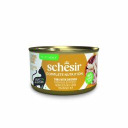 6x85g atum frango Complete Nutrition filete gelatina Schesir para gato
