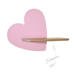 LED Candeeiro de parede infantil HEART LED/5W/230V rosa/madeira com prateleira