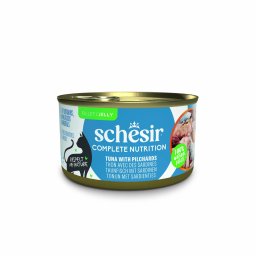 6x85g Atum sardinhas Complete Nutrition filete gelatina Schesir para gato