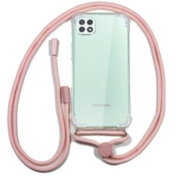 Capa Samsung Galaxy A22 5G (Samsung A226) Silicone Transparente com Cordão Rosa