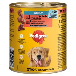 12x800g vaca cordeiro frango em paté Pedigree Classic comida húmida cão