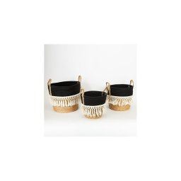 CONJUNTO 3x Cestos de palha bege/preto/branco 25x17x23/28x22x25/35x28x30 cm