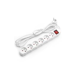 Aigostar - Cabo extensão 5m com interruptor 6 tomadas branco