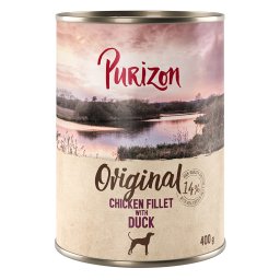 12x400g frango com pato, cenouras e amoras Adult Purizon comida húmida cães