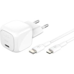 Belkin Carregador Compacto BoostCharge USB-C 30W + Cabo Lightning 1m - Branco