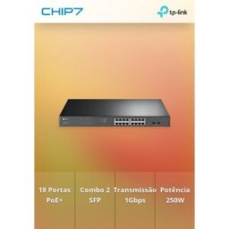 TP-LINK 16-Port Gigabit PoE+ Easy Smart Switch 16 Gigabit RJ45 Ports 2 SFP Slots 802.3at/af 192W PoE Power 1U 19inch Rack-mountable