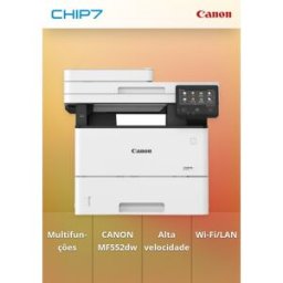 Canon MF552dw - Multifunções mono 3 em 1. Impressão e cópia 43 ppm. Impressão 1200x1200 dpi. Primeira impressão em 5,7 seg. Cloud Ready, Apple Airprint e Android. Cassete 550 folhas. LCD 5" tátil a cores. Rede e wireless. Consumível alta capacidade.
