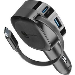 Cellular line Carregador de Isqueiro com Cabo USB-C Retrátil Cellularline - 60W - Preto