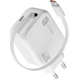 Cellular line Carregador USB-C com Cabo Retrátil Cellularline - 30W - Branco