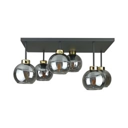 Candeeiro integrado NESSA 6xE27/60W/230V preto/dourado/fumado preto