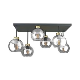 Candeeiro integrado NESSA 6xE27/60W/230V preto/dourado/transparente