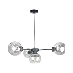 Candeeiro suspenso KALIOPE 4xE27/60W/230V preto/transparente