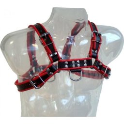 Arnês Corporal Leather Body Chain Harness III Preto & Vermelho