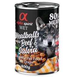 6x400g vaca e sálvia Dog Meatballs Alpha Spirit comida húmida cães