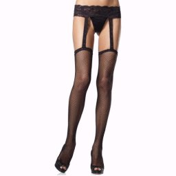 Collants de Rede C/ Cinto de Ligas de Renda Pretos