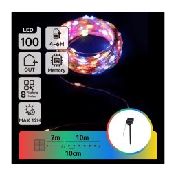 Aigostar - Guirlanda Solar LED 100 LEDs / 8 funções, 12 m, IP65, multicolor