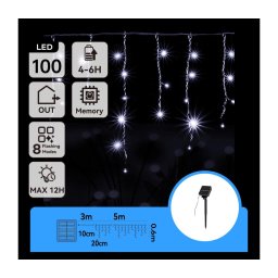 Aigostar - Cordão luminoso solar LED, 100 LEDs, 8 funções, 8x0,6m, IP65, branco frio