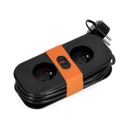 Extensão 2 tomadas + 2xUSB 1,4 m preta