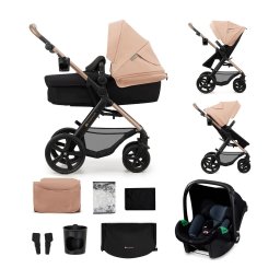 KINDERKRAFT - Carrinho de bebé combinado 3em1 MOOV 2 Sand bege + assento de automóvel MINK PRO