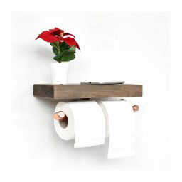 Suporte para papel higiénico com prateleira BORU 12x30 cm abeto/cobre