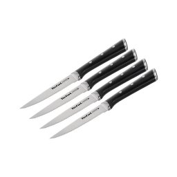 Tefal - Conjunto de 4 facas para bife ICE FORCE, lâmina 11 cm, aço inoxidável, cromado/preto