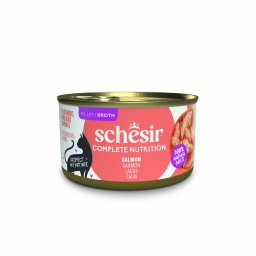 6x85g salmão Complete Nutrition filete em caldo Schesir latas gatos