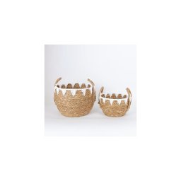 CONJUNTO 2x Cestos de palha bege/branco 32x16,5x18/24x23,5x26 cm