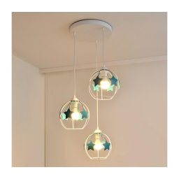 Candeeiro suspenso de criança STARS 3xE27/15W/230V turquesa/branco