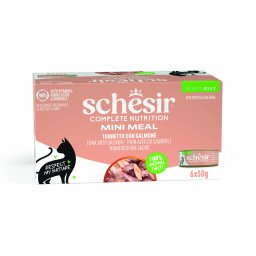 6x50g Atum salmão Complete Nutrition filete em gelatina Schesir latas gatos