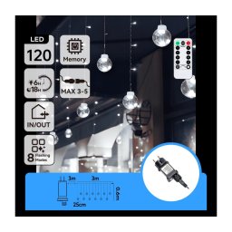 Aigostar - Cordão de luzes LED para exterior (Natal), 120 LEDs, 6 W, 230 V, 8 modos, 3 x 0,6 m, IP44, branco frio, com comando remoto