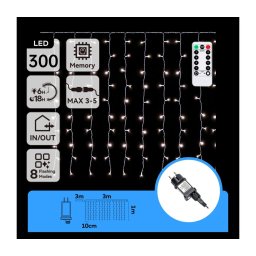 Aigostar - Cordão de Natal LED para exterior 300 LEDs/6W/230V/8 modos/3x1 m/IP44/branco frio + comando remoto