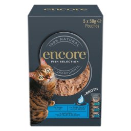 20x50g seleção peixe em caldo Cat Pouch Encore comida húmida gatos