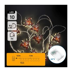 Aigostar - guirlanda LED 10xLED/3xAA 1,5m branco quente trenós