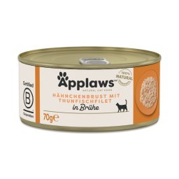 6x70g peito frango e atum Applaws comida húmida para gatos