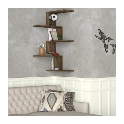 Prateleira de parede de canto CANIKO 109x51,5 cm castanho