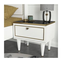 Mesa de cabeceira RAVENNA 47,2x50 cm branca/preta/dourada
