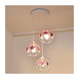 Candeeiro suspenso de criança STARS 3xE27/15W/230V rosa/branco