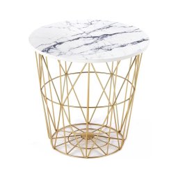 Mesa de centro HARISSA 41x42 cm dourado/branco decoração em mármore