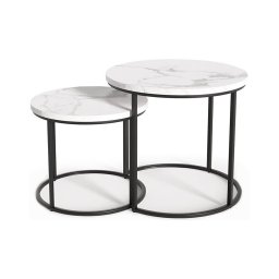 CONJUNTO 2x Mesas de centro OREO diâmetro 43/53 cm preto/decoração em mármore