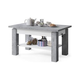 Mesa de centro extensível com prateleira ADONIS 110/150x68 cm cinzento betão/branco