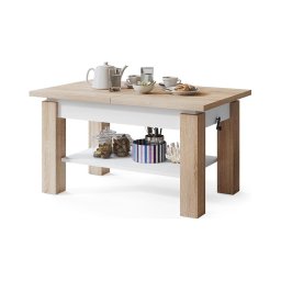 Mesa extensível de centro e jantar ADONIS com prateleira, carvalho sonoma/branco