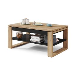 Mesa de centro com tampo elevatório e prateleira NEA Carvalho craft/preto