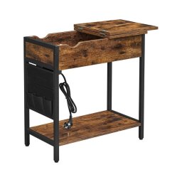 Mesa de apoio com gavetas integradas e portas USB ELDUR castanho/preto