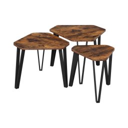 Conjunto de 3 mesas auxiliares ELDUR, castanho/preto